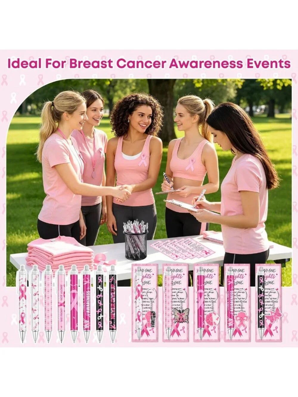 96 Pcs Breast Cancer Awareness Gifts Set - Pink Ribbon Pens, Bookmarks